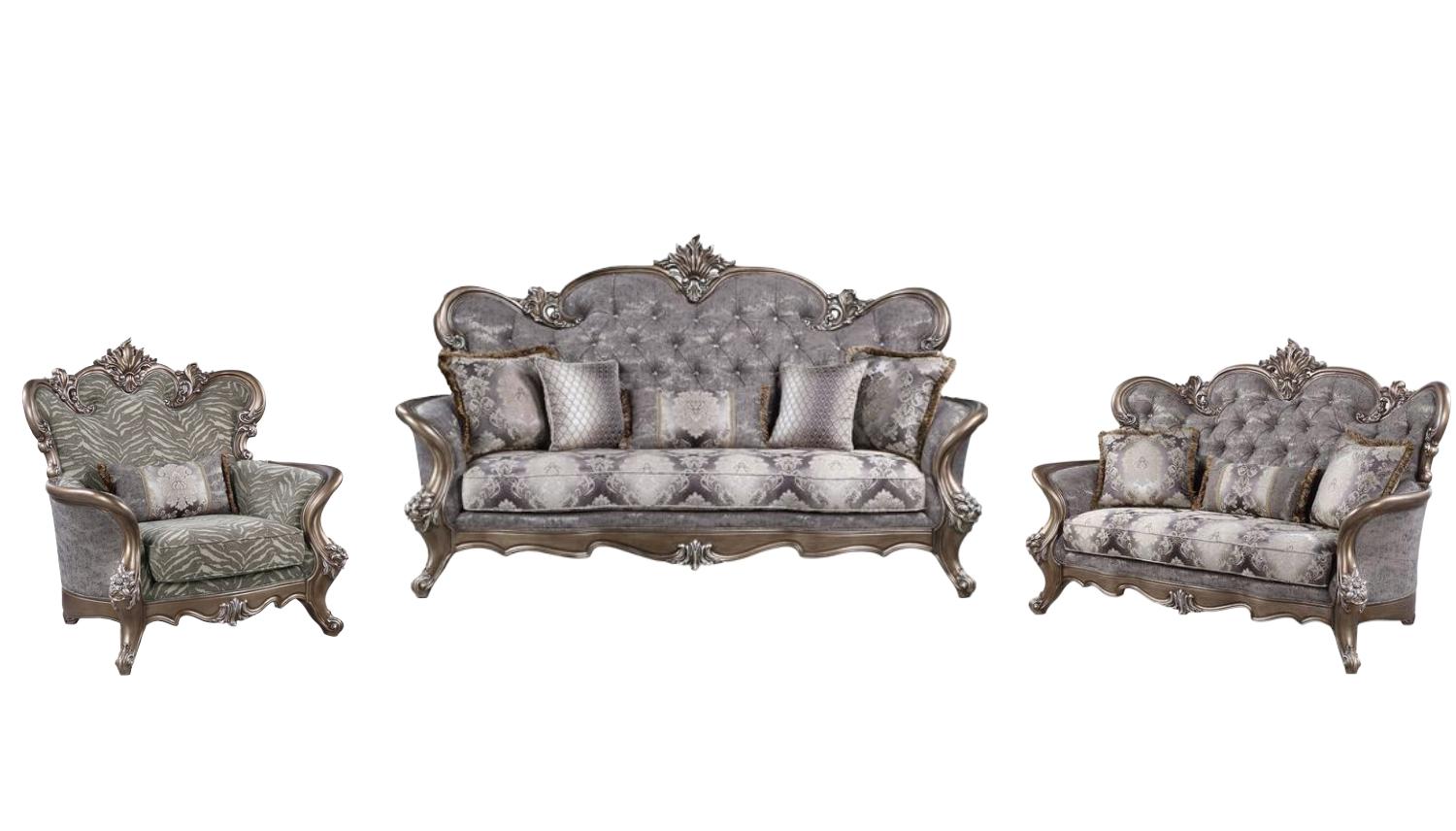 Traditional Sofa Loveseat and Chair Set Elozzol LV00299-3pcs in Gray Fabric