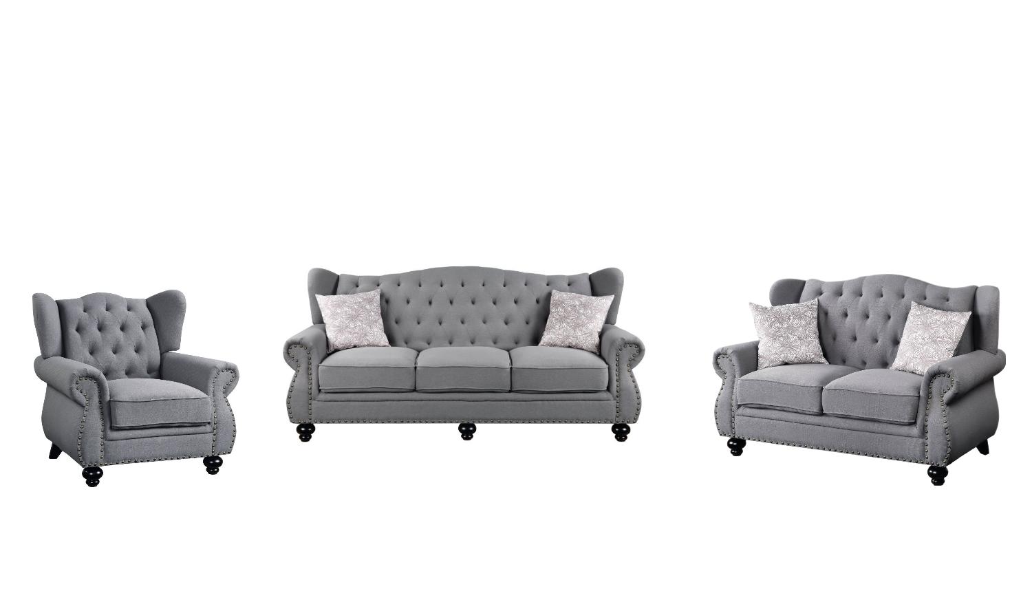 Traditional Sofa Loveseat and Chair Set Hannes 53280-3pcs in Gray Fabric