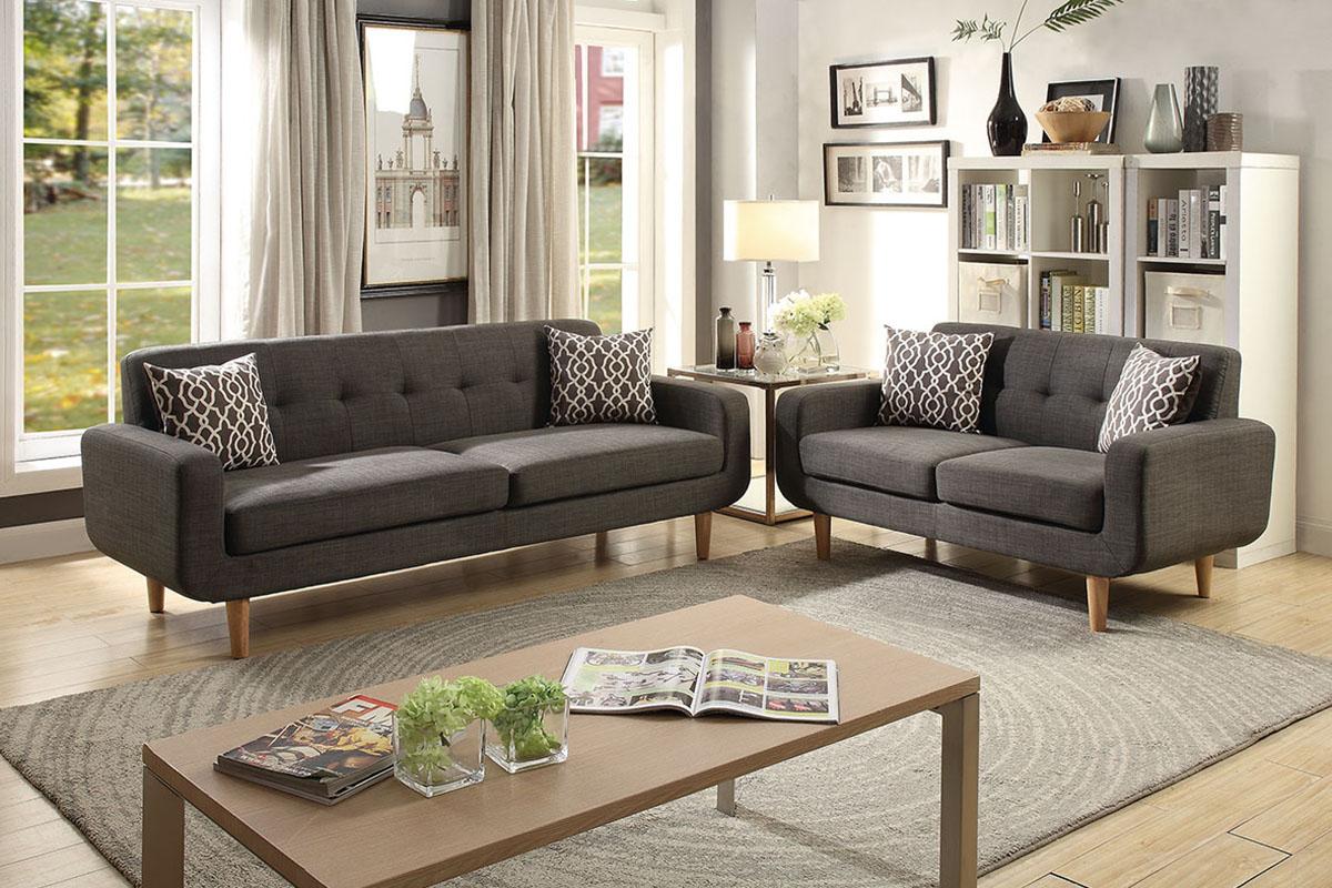 

    
Gray Fabric Sofa Loveseat Set 2-Pcs  F6524 Poundex Traditional
