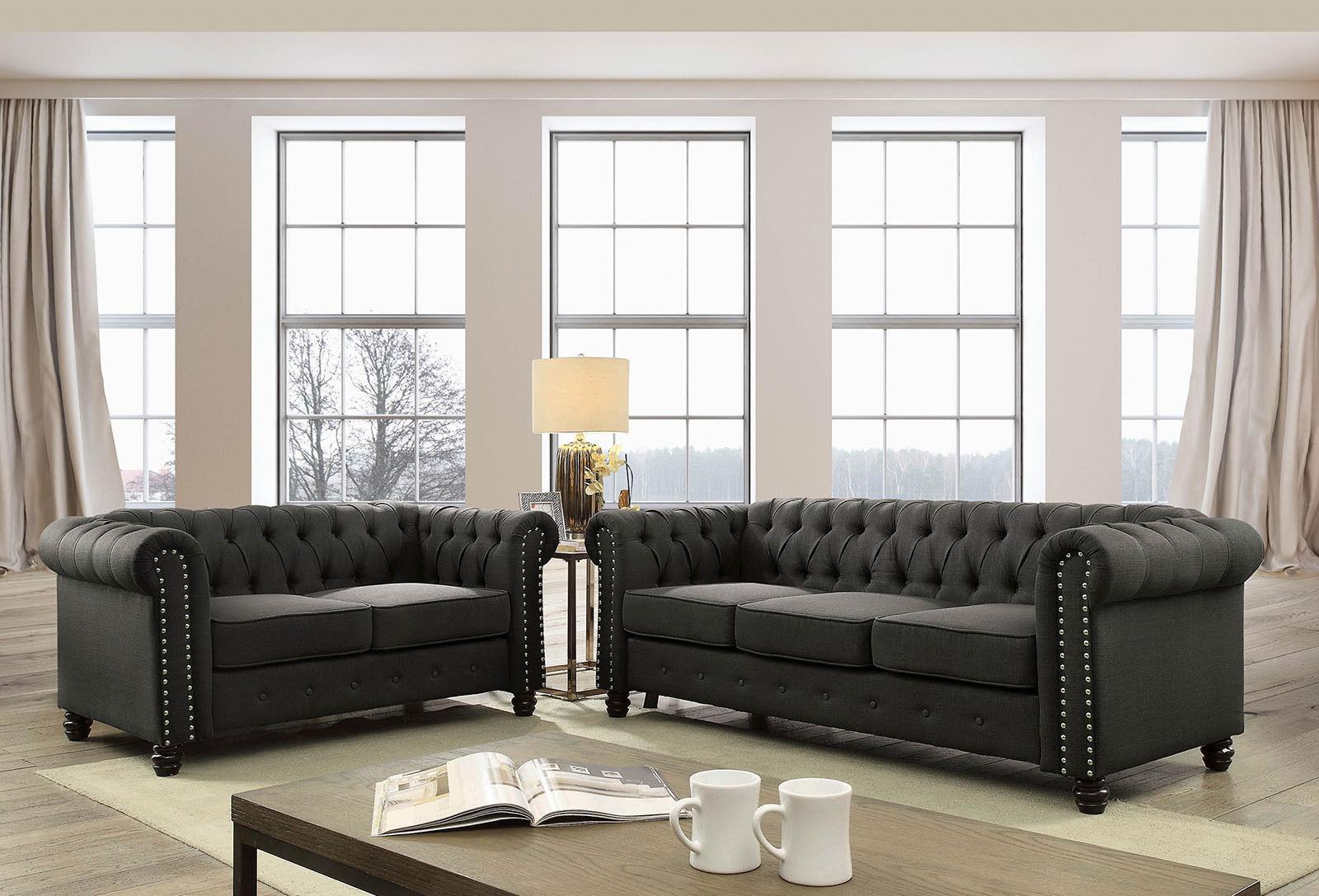 

    
Traditional Gray Linen-like Fabric Sofa and Loveseat Furniture of America Winifred
