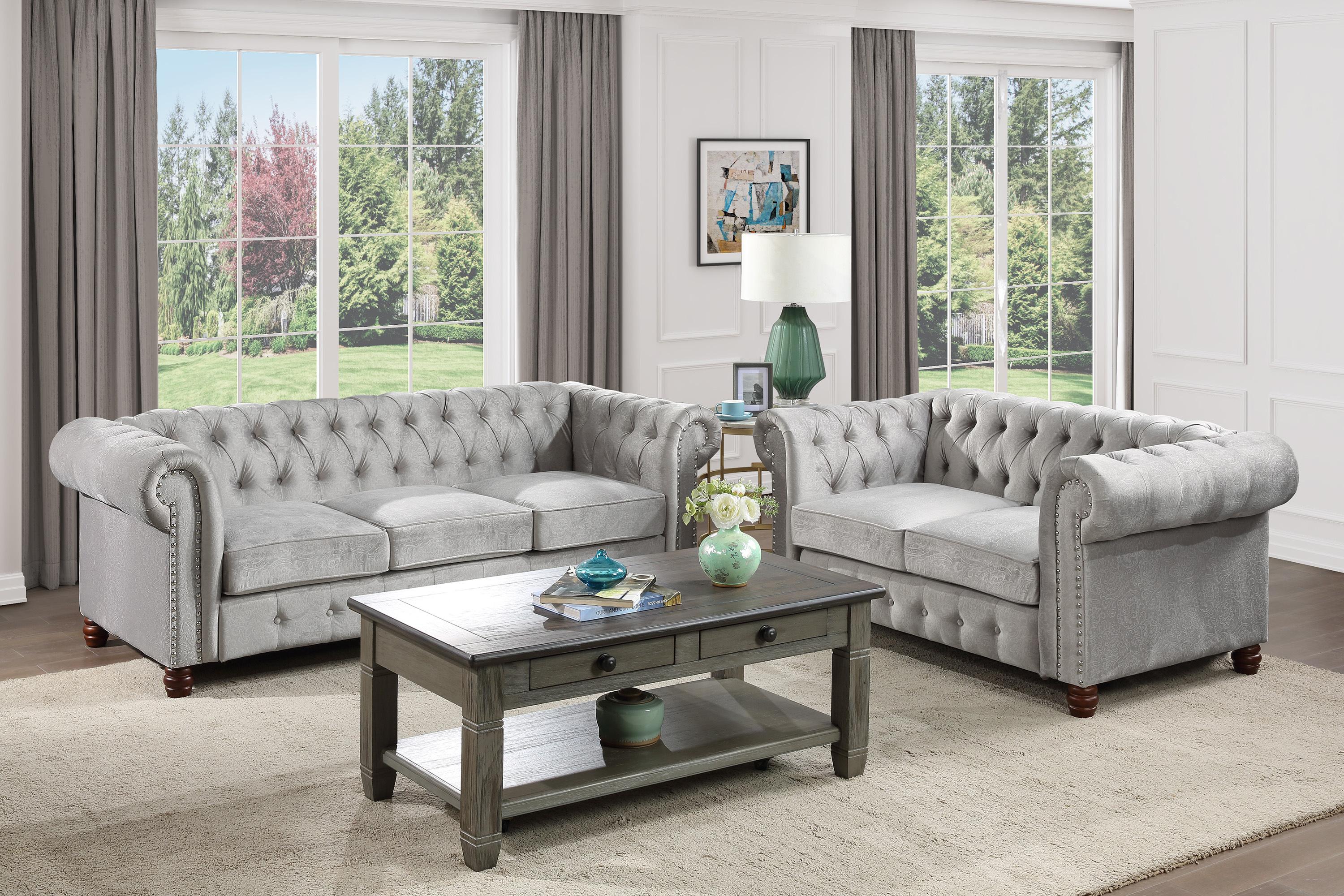 Traditional Living Room Set 9326GY-2PC Welwyn 9326GY-2PC in Gray Velvet