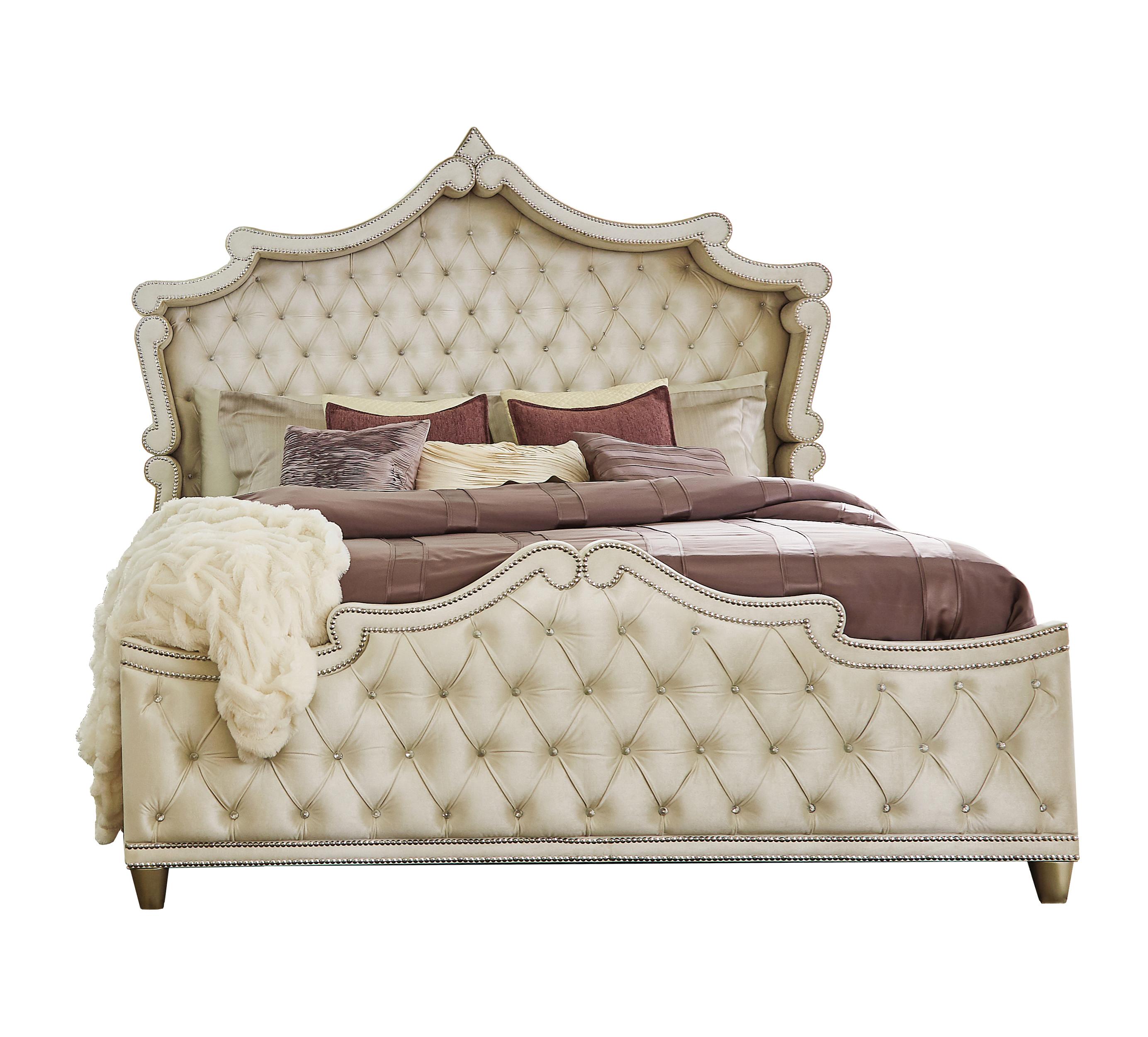 

    
Traditional Ivory & Camel Velvet CAL Bedroom Set 5pcs Coaster 223521KW Antonella
