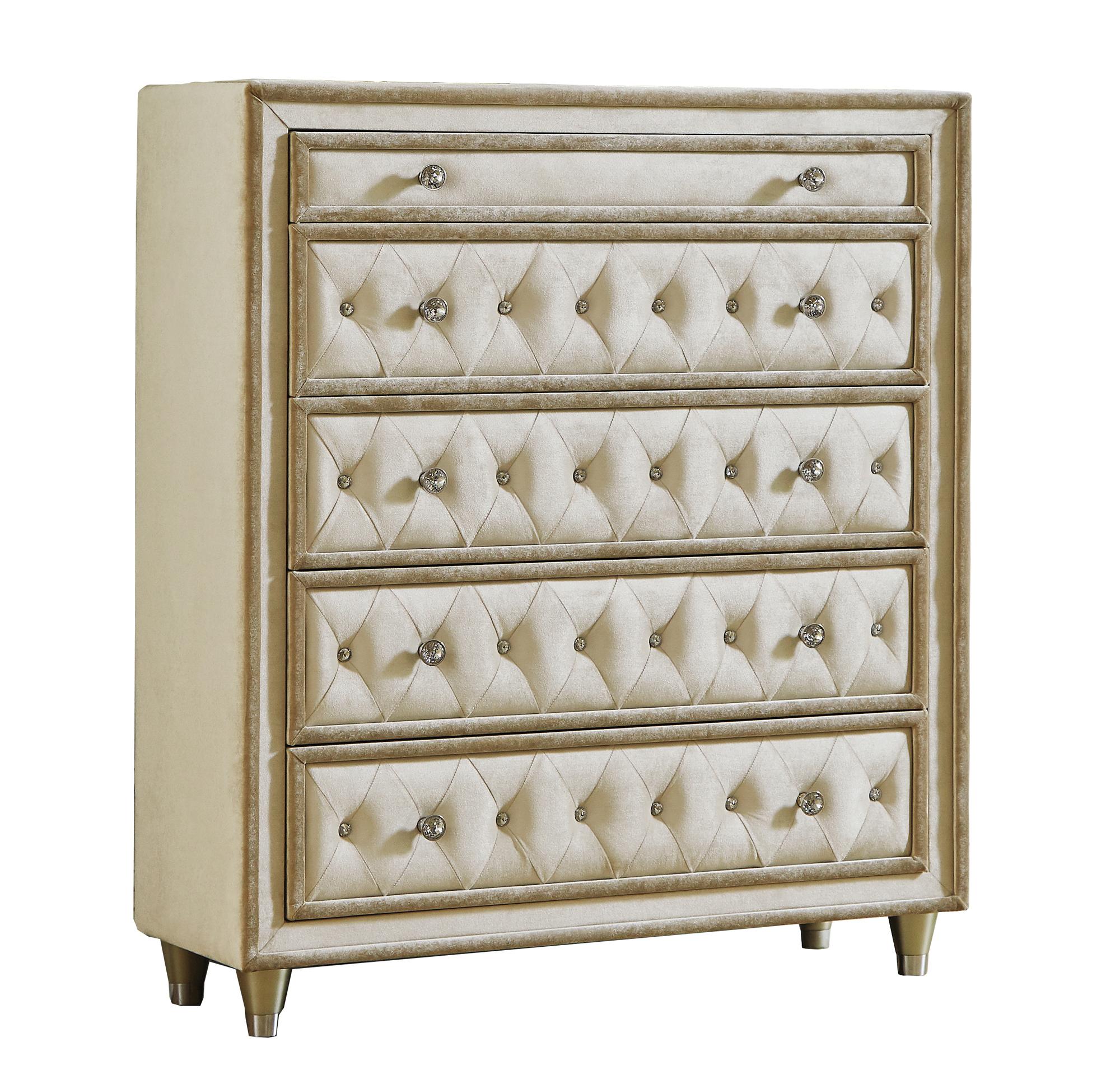 

                    
Buy Traditional Ivory & Camel Velvet CAL Bedroom Set 6pcs Coaster 223521KW Antonella
