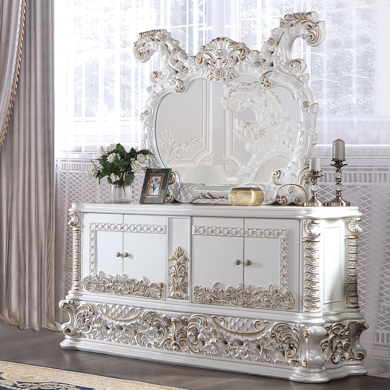 

    
Traditional Ivory Wood Dresser and Mirror Homey Design HD-1808

