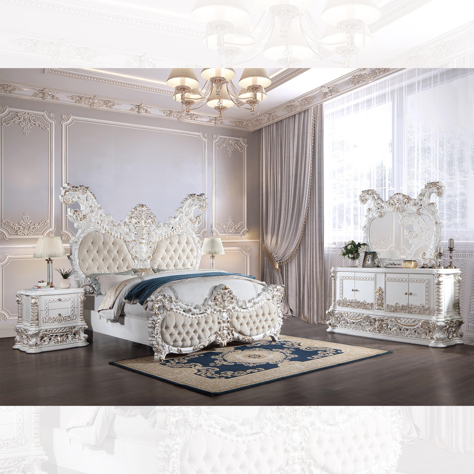 

    
Traditional Ivory Wood King Bed Set 5Pcs Homey Design HD-1808

