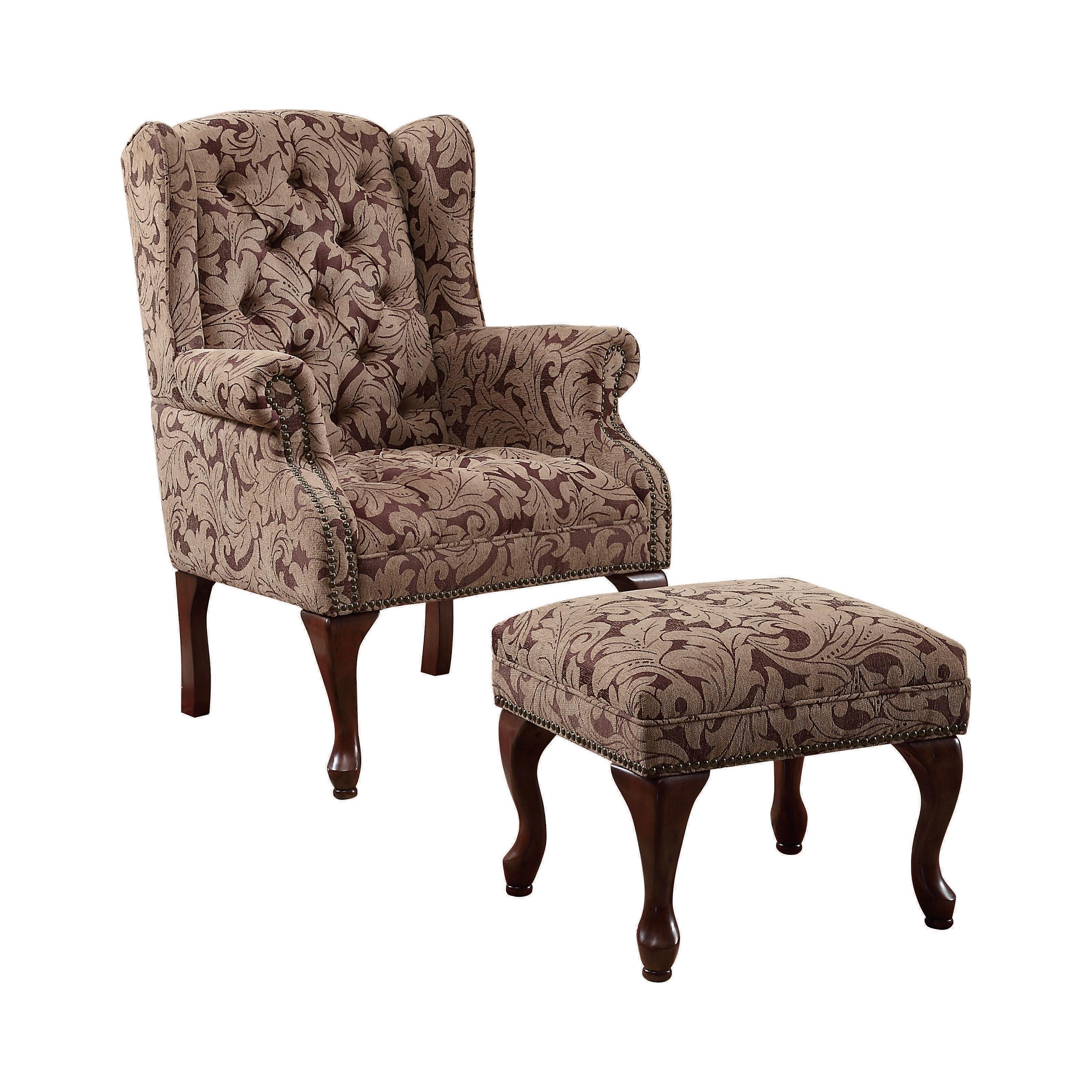 Traditional Accent Chair and Ottoman 3932B 3932B in Light Brown Fabric