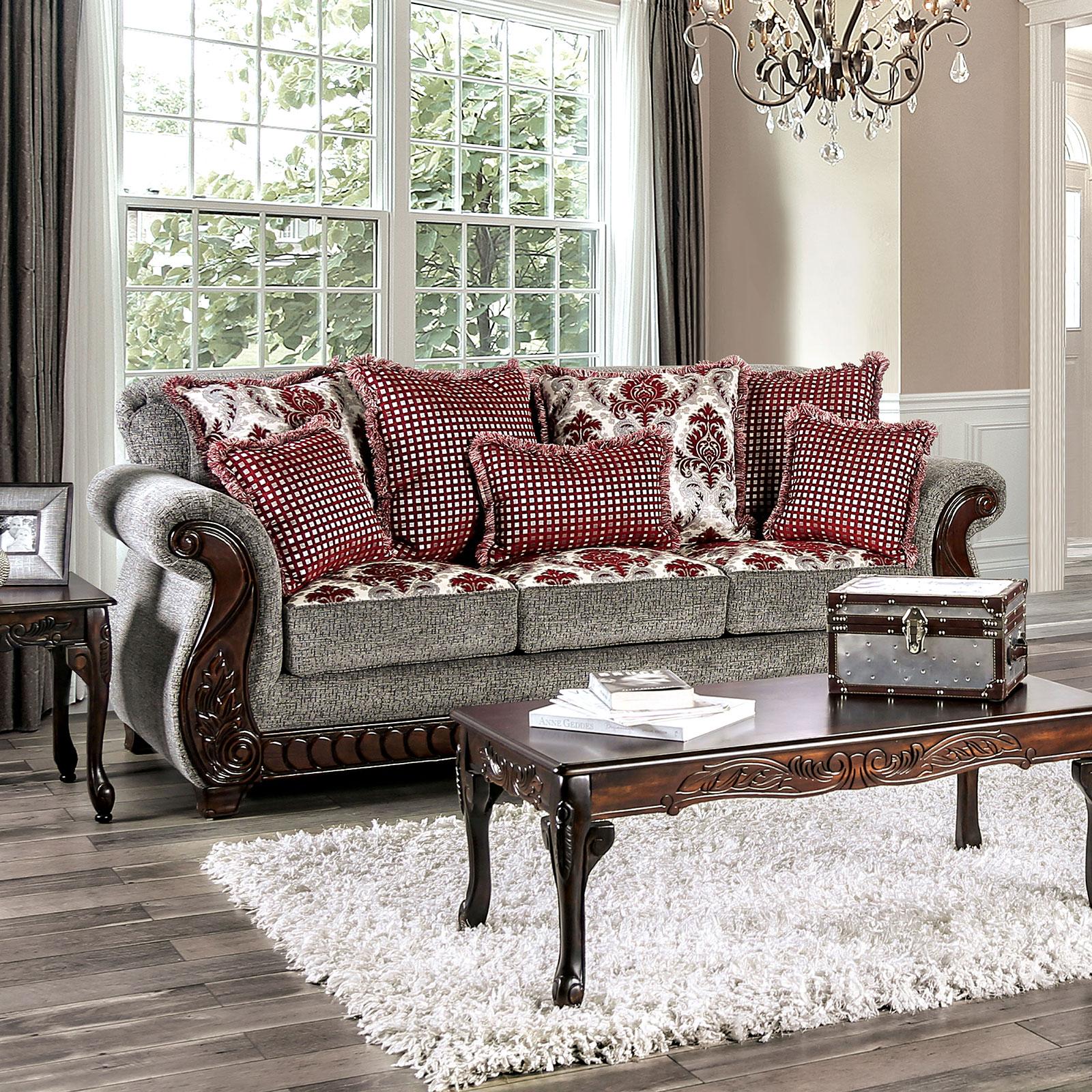 

    
Traditional Light Gray & Red Chenille Living Room Set 5pcs Furniture of America Whitland & Cheshire
