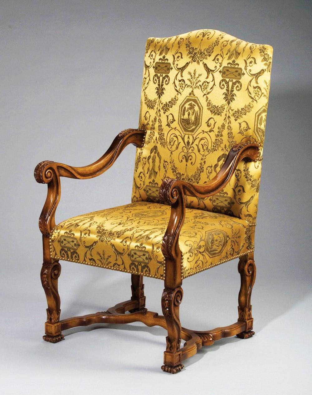 

    
Traditional LOUIS XIV Medium Brown Golden Floral Fabric Armchair Set 4Pcs by AA Importing
