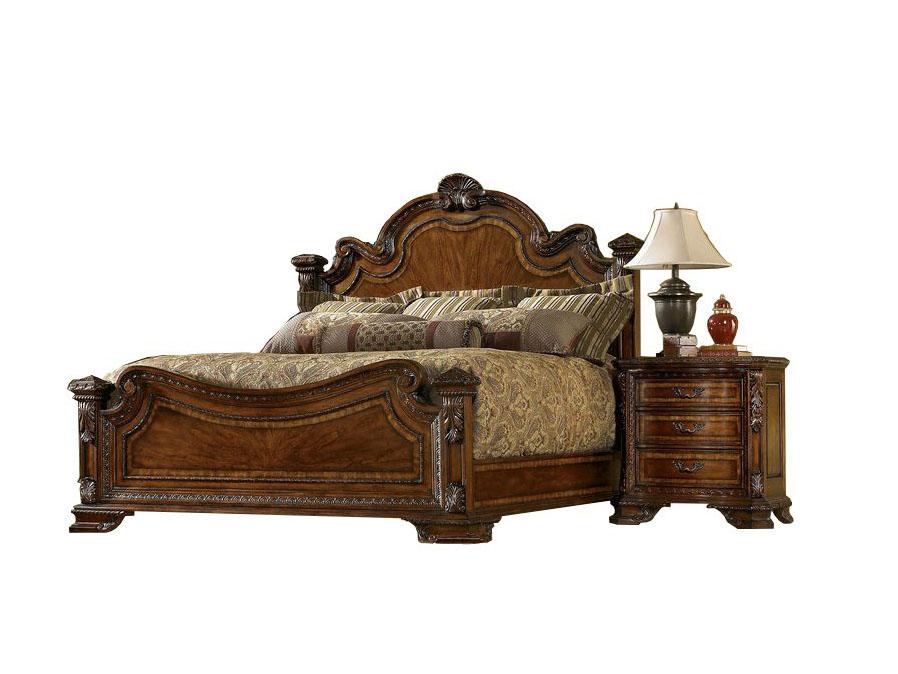 Traditional Panel Bedroom Set HD-80001 HD-80001-CK-Set-3 in Cherry, Brown Lacquer