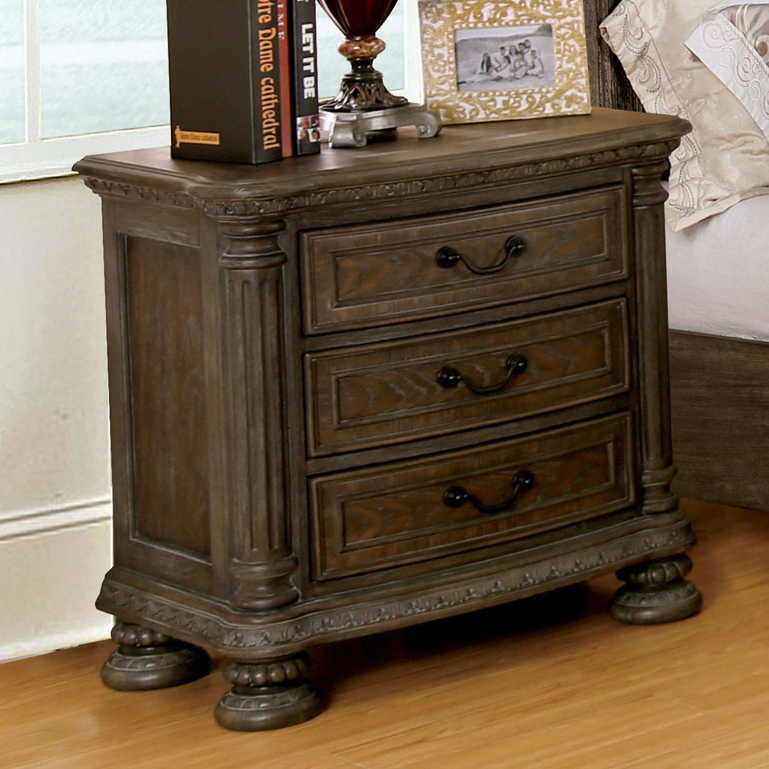 

    
Traditional Natural Solid Wood Nightstand Furniture of America CM7661N Persephone
