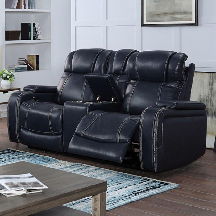 Transitional Power Reclining Loveseat Abbotsford Power Loveseat CM6488NV-LV-PM CM6488NV-LV-PM in Navy Leather