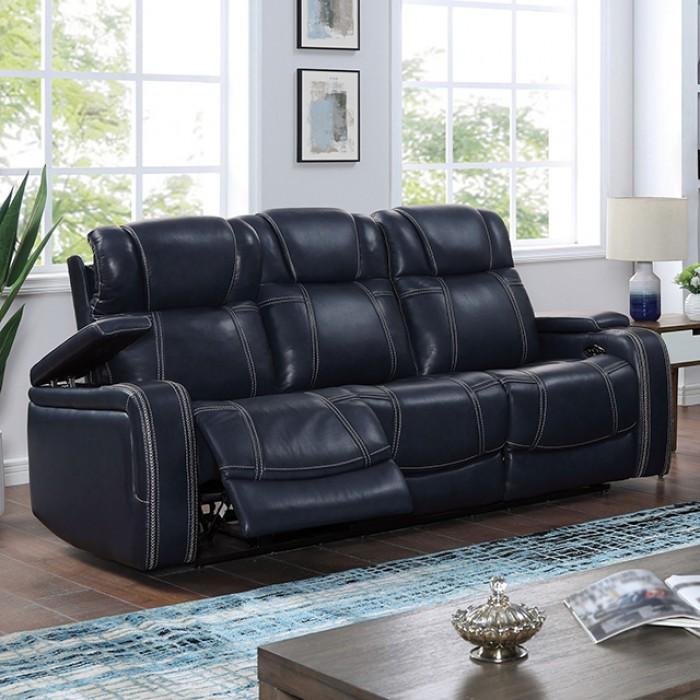 Transitional Power Reclining Sofa Abbotsford Power Sofa CM6488NV-SF-PM CM6488NV-SF-PM in Navy Leather