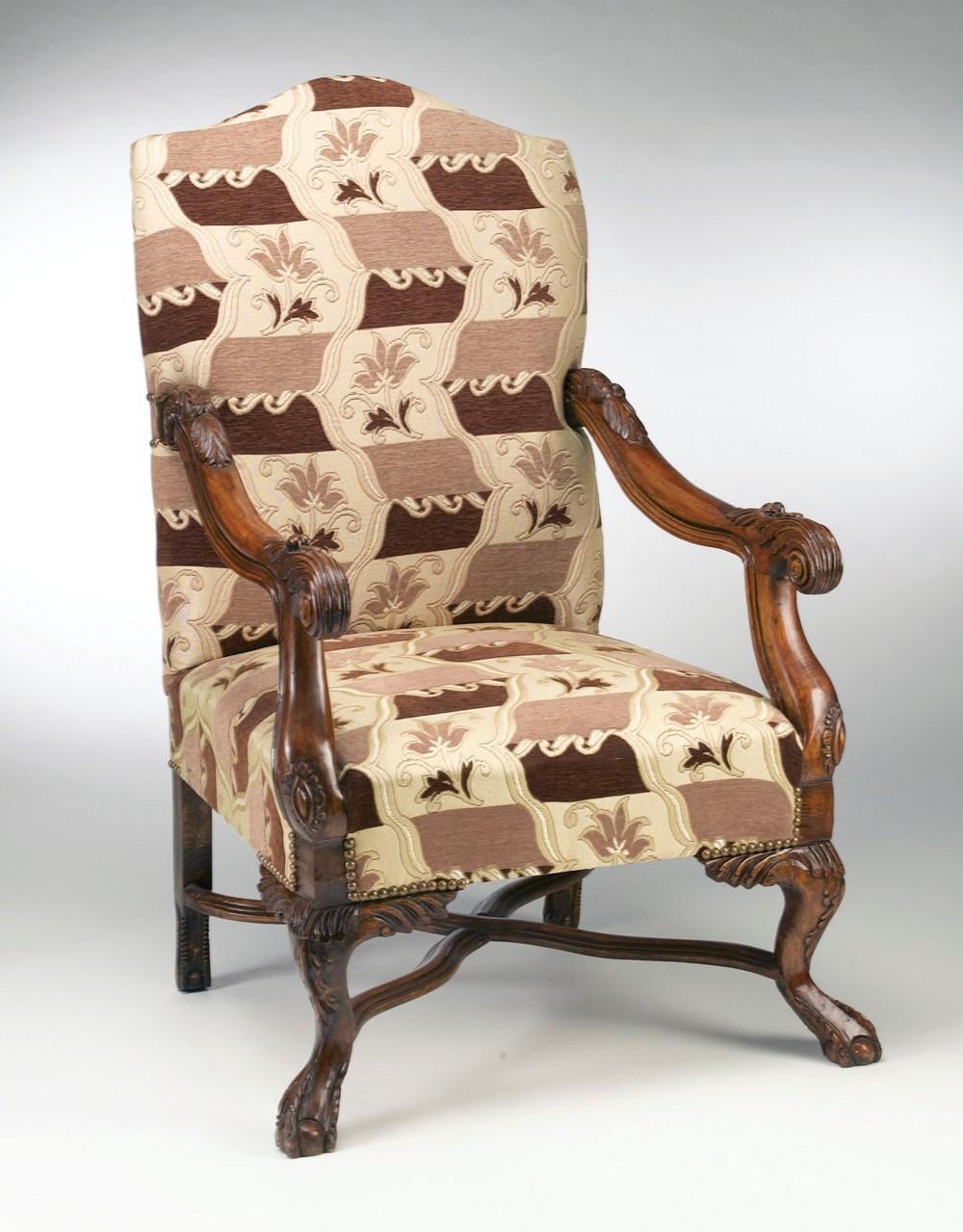 Classic, Traditional Arm Chairs 73049 AA- 73049-ACH-Set-4 in Multi-Color Patterned, Brown, Beige Fabric