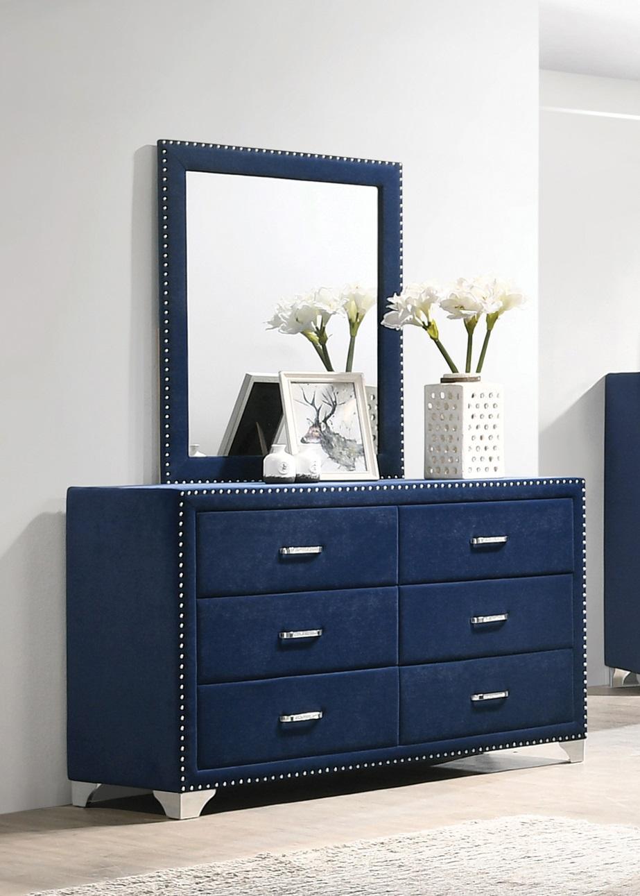 

    
Traditional Pacific Blue Matte Velvet Dresser w/Mirror Coaster 223373 Melody
