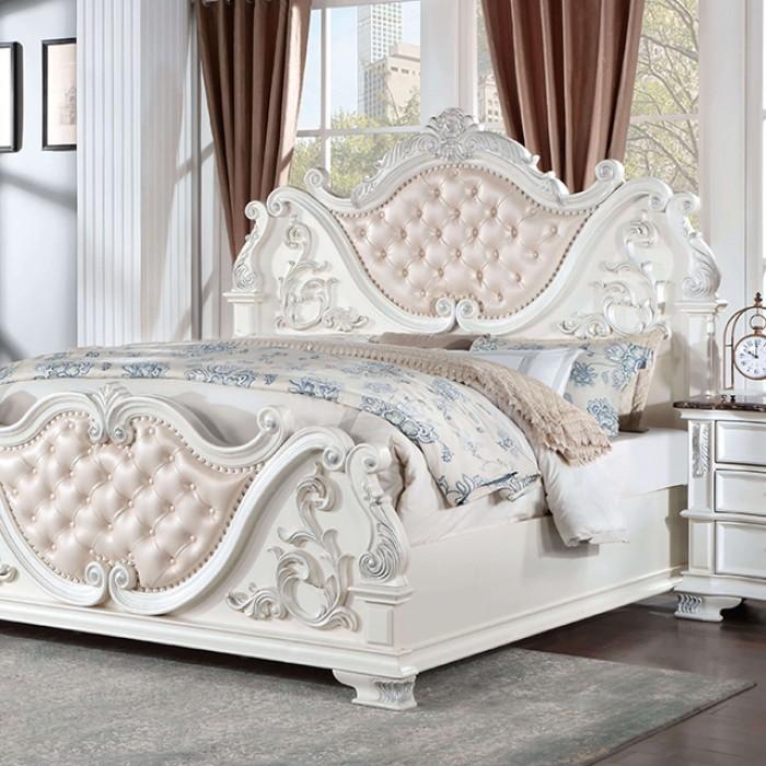 

    
Traditional Pearl White Solid Wood King Platform Bed Furniture of America Esparanza CM7478WH-EK

