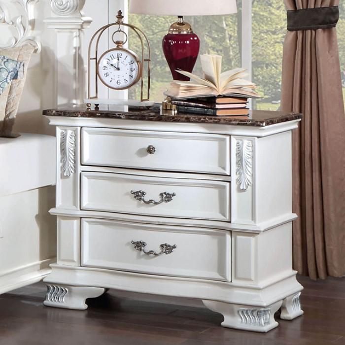 

    
Traditional Pearl White Solid Wood Nightstand Furniture of America Esparanza CM7478WH-N
