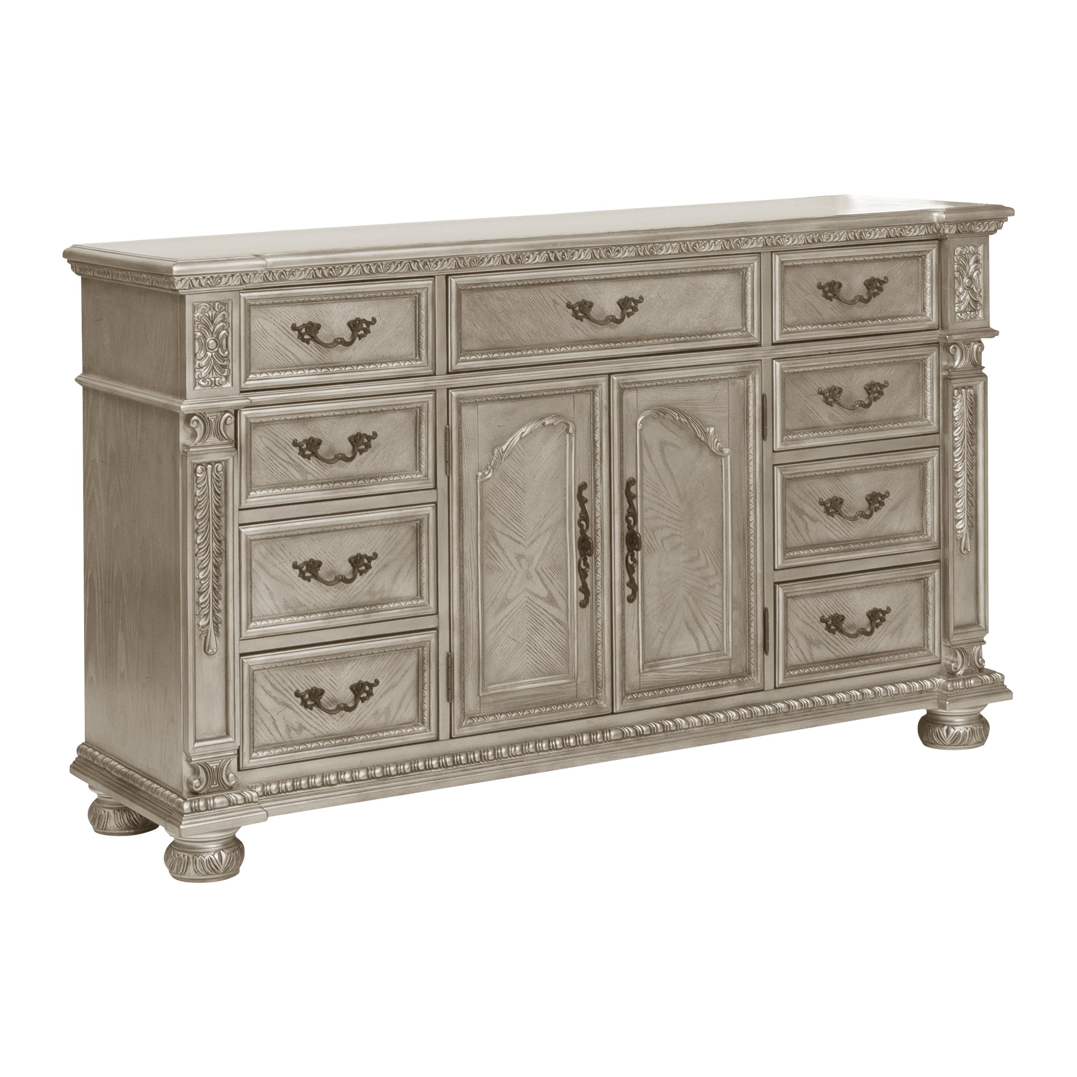 

    
Traditional Platinum Gold Wood Dresser w/Mirror Homelegance 1824PG-5*6 Catalonia
