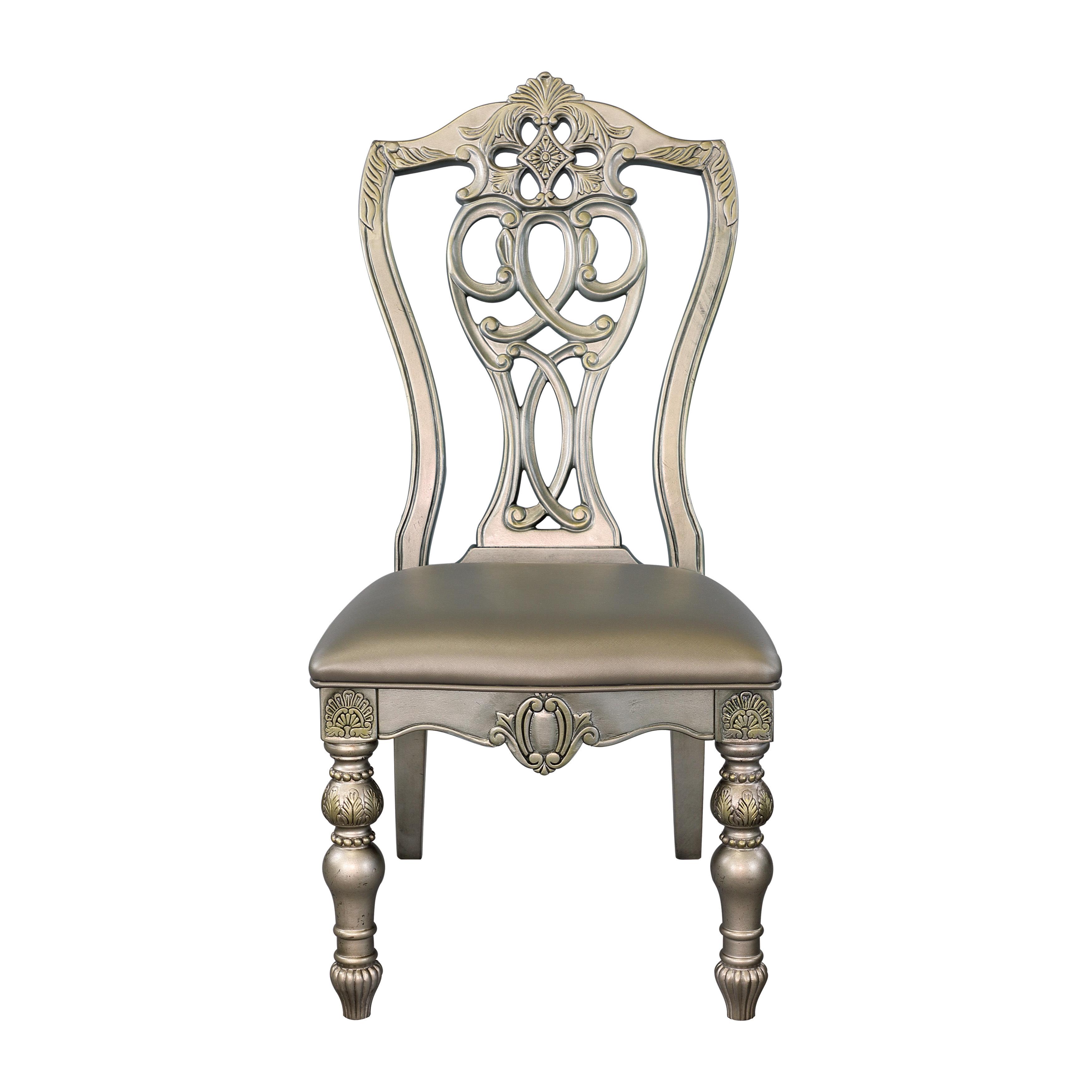 Traditional Side Chair Set 1824PGS Catalonia 1824PGS in Gold Faux Leather