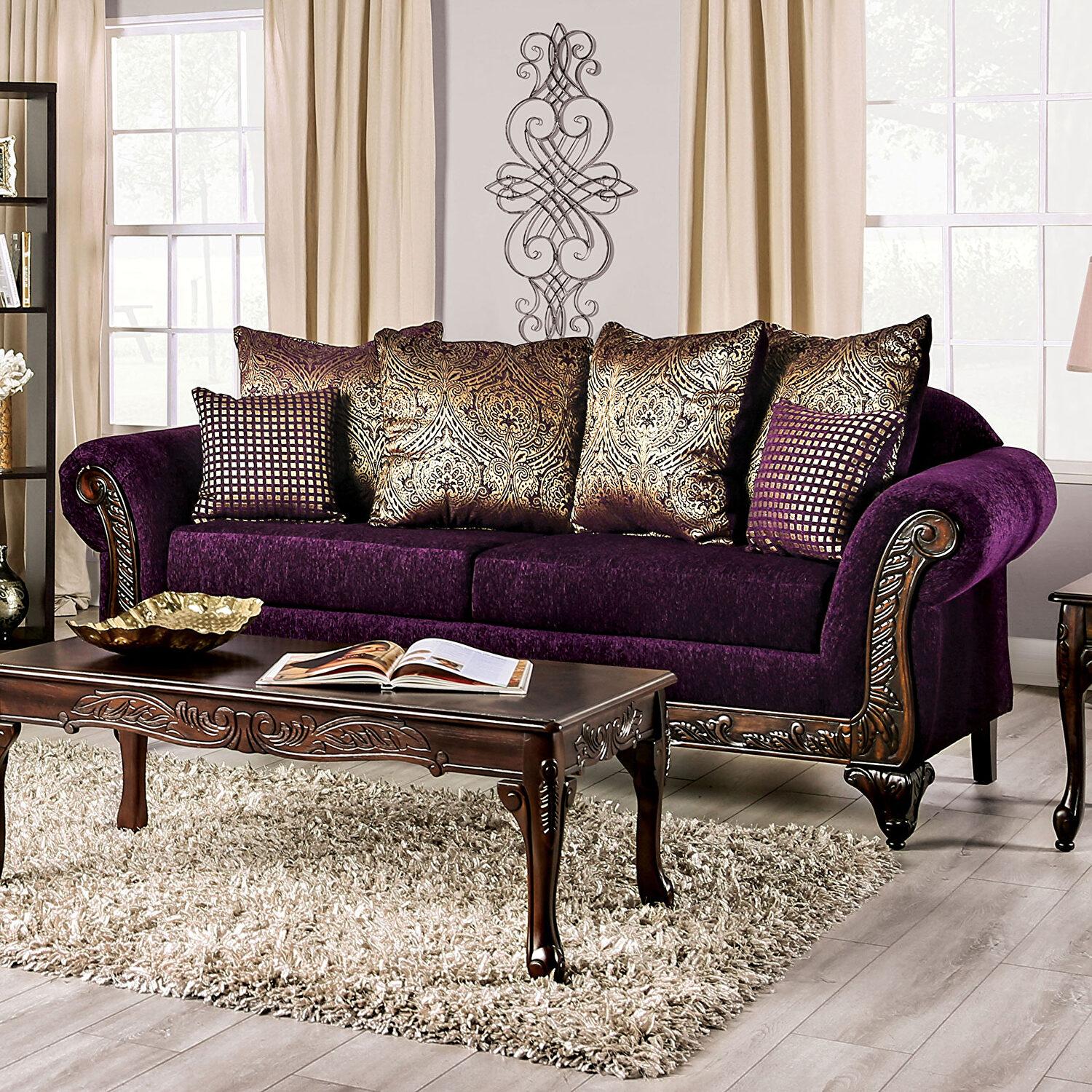 

    
Traditional Purple Chenille Sofa and Loveseat Furniture of America Casilda
