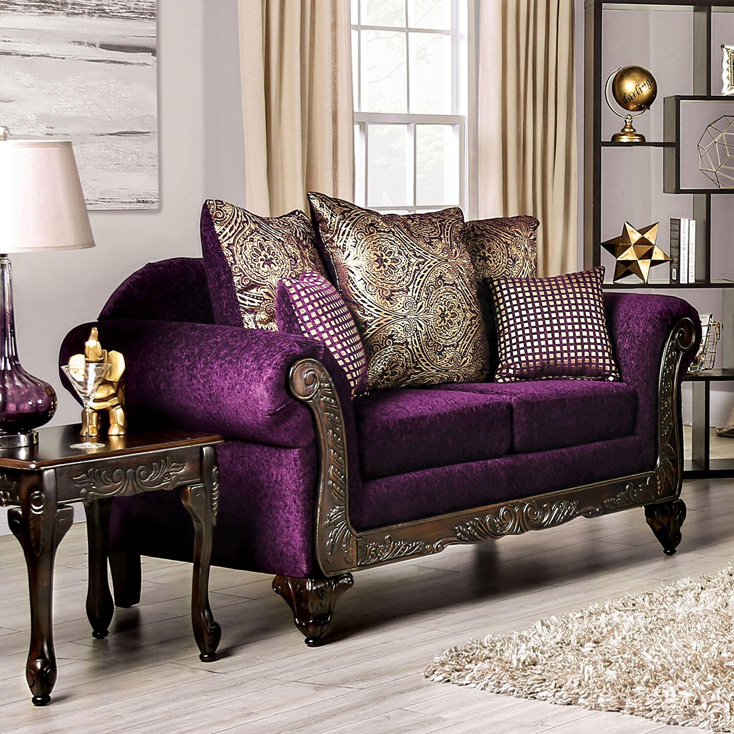 

                    
Furniture of America SM7743-SF-5PC Casilda &amp; Cheshire Sofa Loveseat and Coffee Table Set Purple Chenille Purchase 
