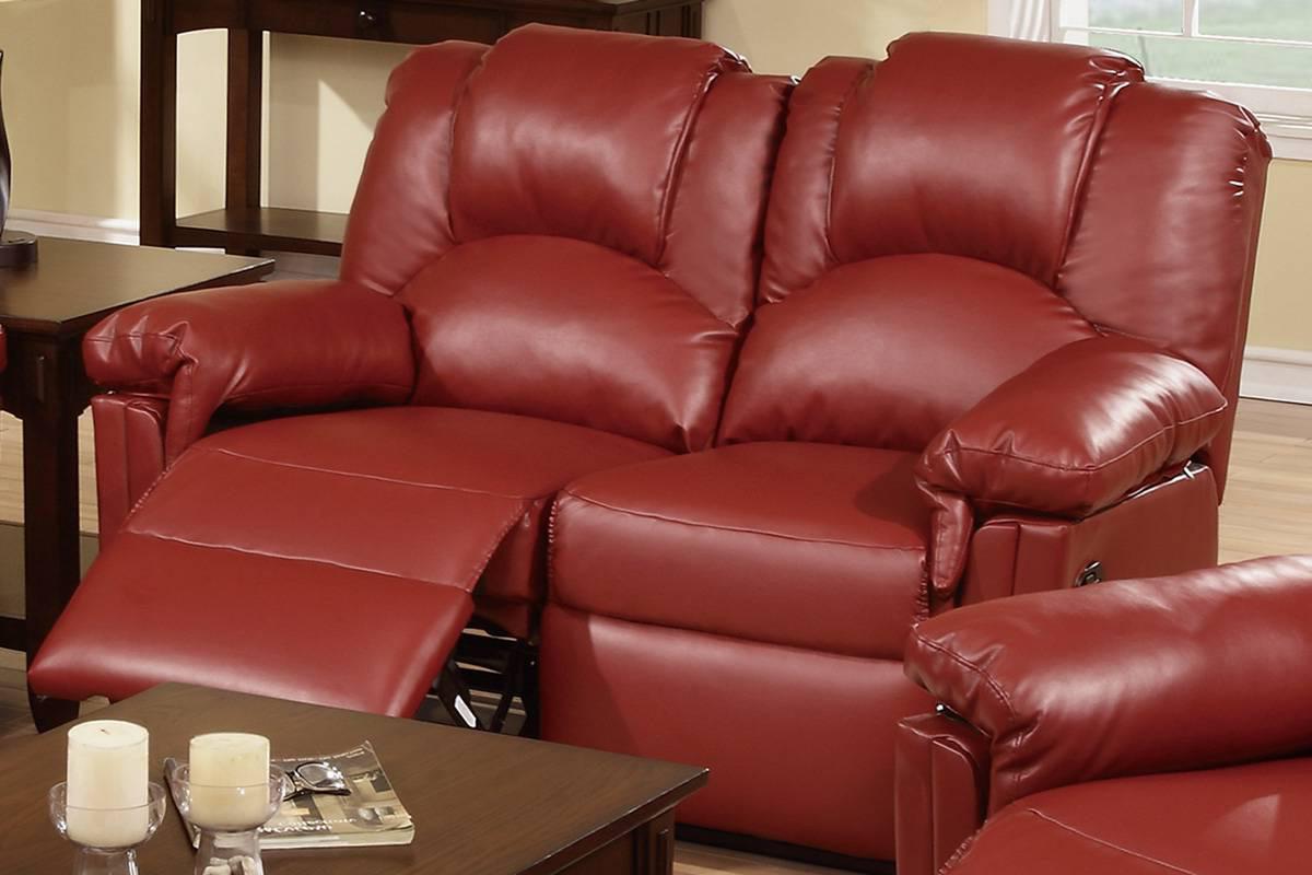 

    
Red Bonded Leather Motion Loveseat F6677 Poundex Contemporary
