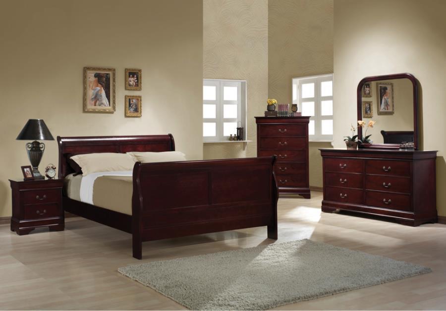

    
Traditional Red Brown Solid Hardwood Full Bedroom Set 3pcs Coaster 203971F Louis Philippe
