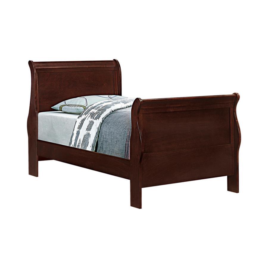 

    
Traditional Red Brown Solid Hardwood Twin Bedroom Set 3pcs Coaster 203971T Louis Philippe
