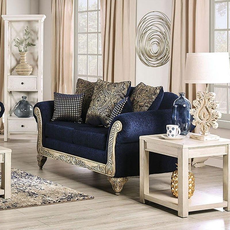 

    
Traditional Royal Blue Chenille Loveseat Furniture of America SM7744-LV Marinella
