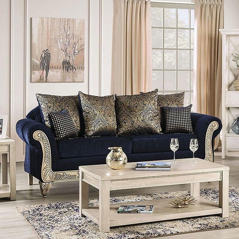 

    
Traditional Royal Blue Chenille Sofa and Loveseat Furniture of America Marinella
