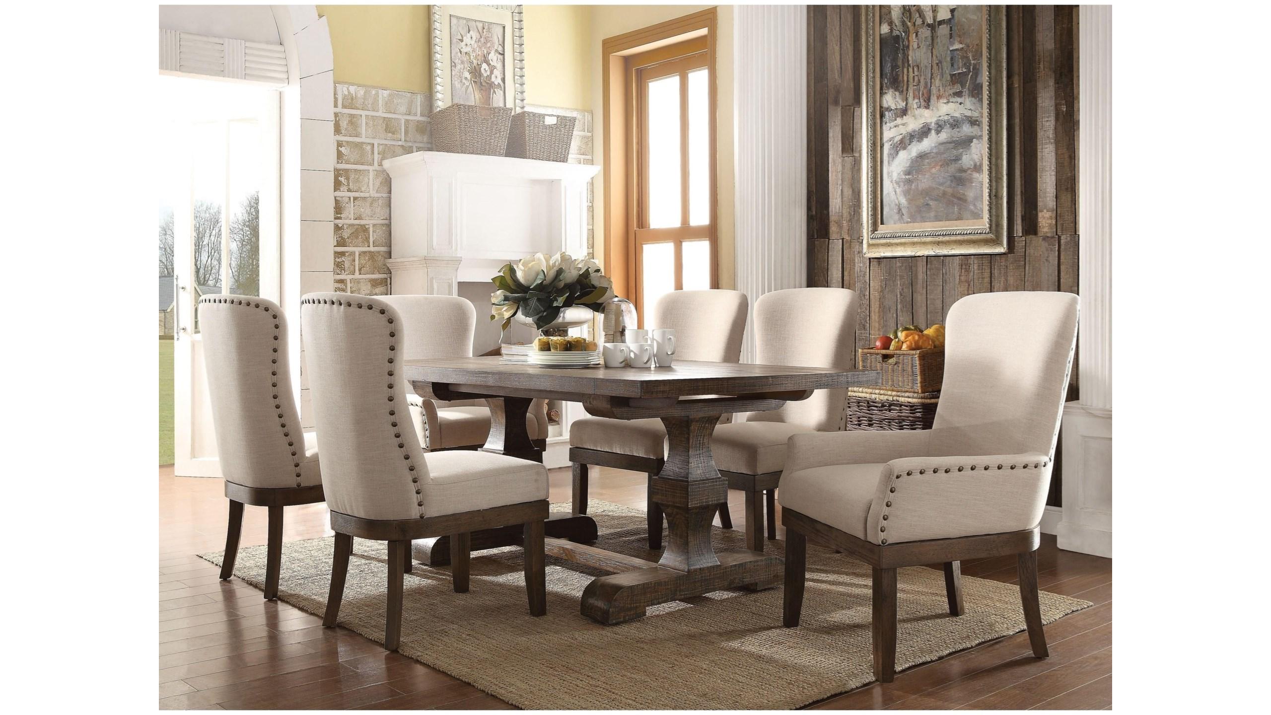 Traditional, Rustic Dining Room Set Landon 60737-8pcs in Brown Linen