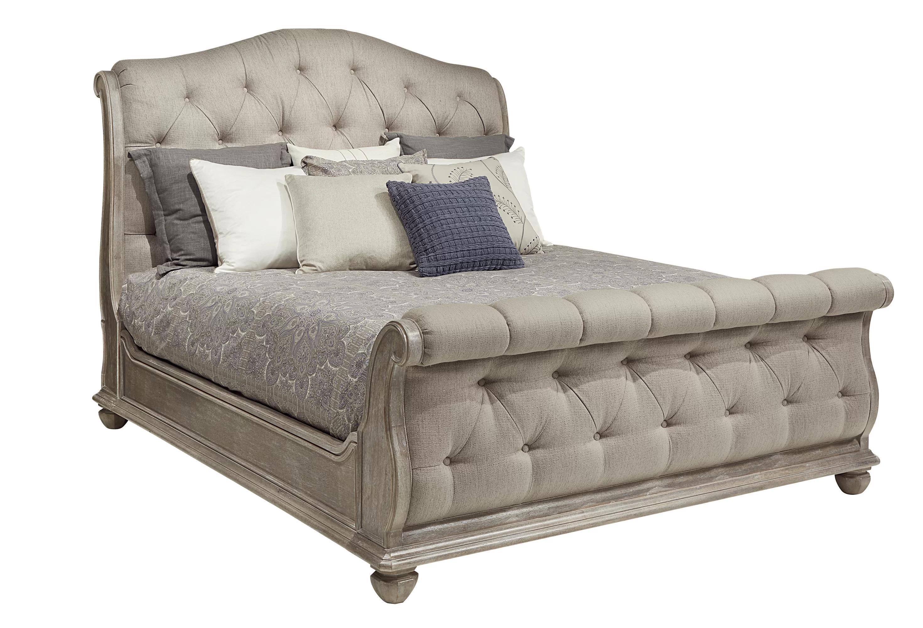 Classic, Traditional Sleigh Bed Summer Creek 251126-1303 in Wash Oak, Beige Fabric