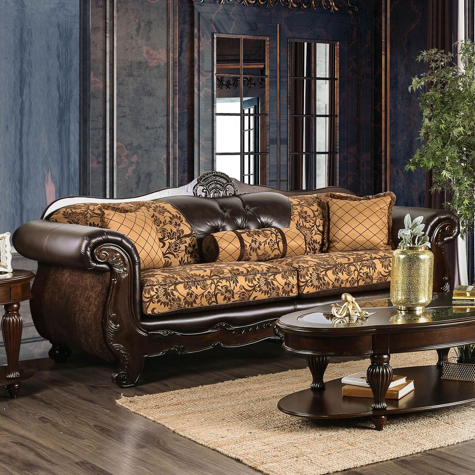 

    
Traditional Tan & Dark Brown Living Room Set 5pcs Furniture of America Quirino & Centinel
