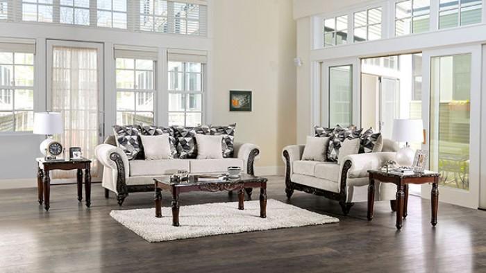 Traditional Sofa and Loveseat Set SM7756-SF-2PC Cassani SM7756-SF-2PC in Light Gray, Walnut Chenille