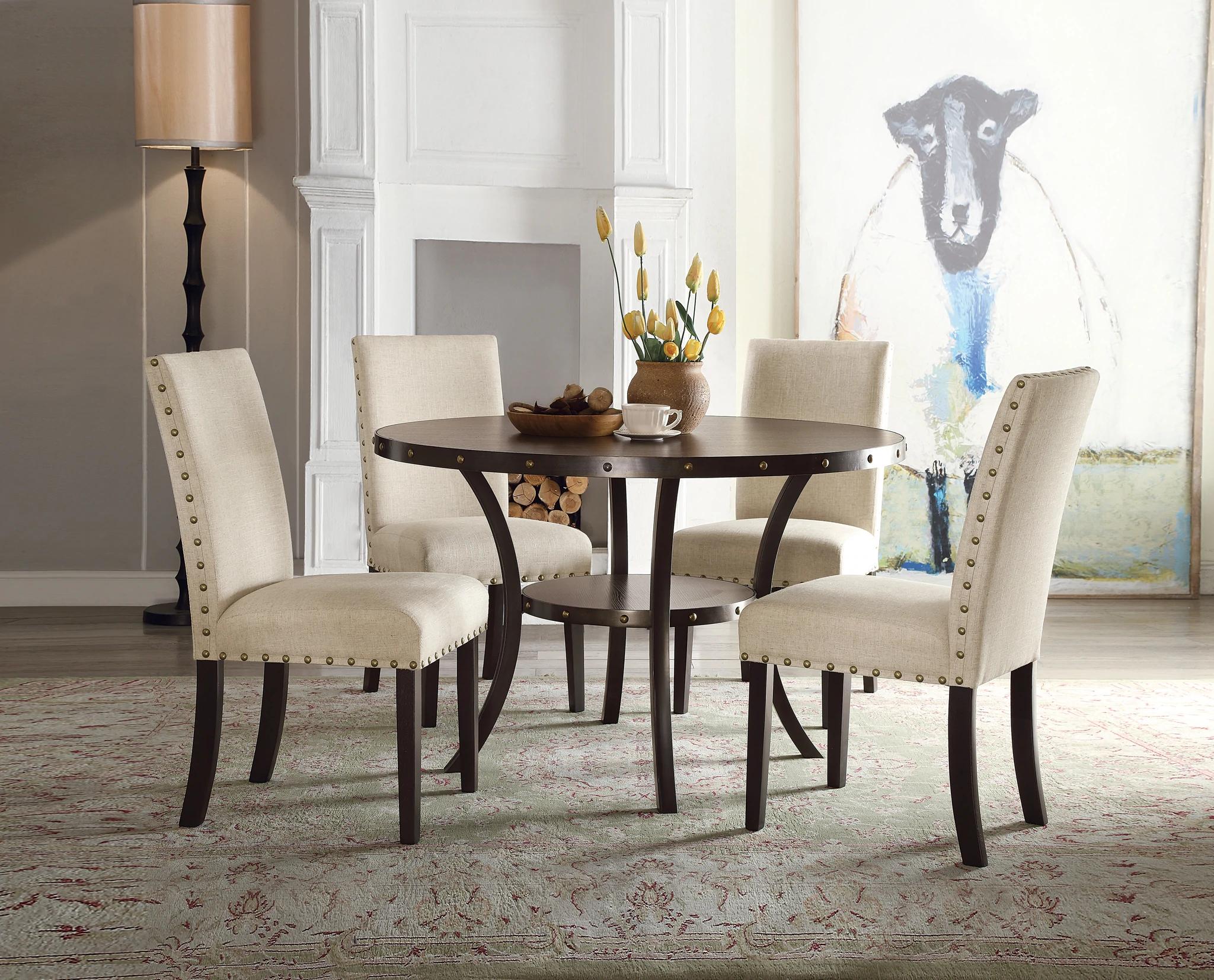 

    
Traditional Walnut Round Table Dining Room Set by Acme Hadas 72055-5pcs

