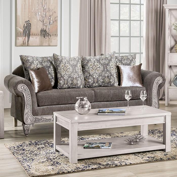 

    
Traditional Weathered White & Warm Gray Chenille Sofa and Loveseat Furniture of America Velletri

