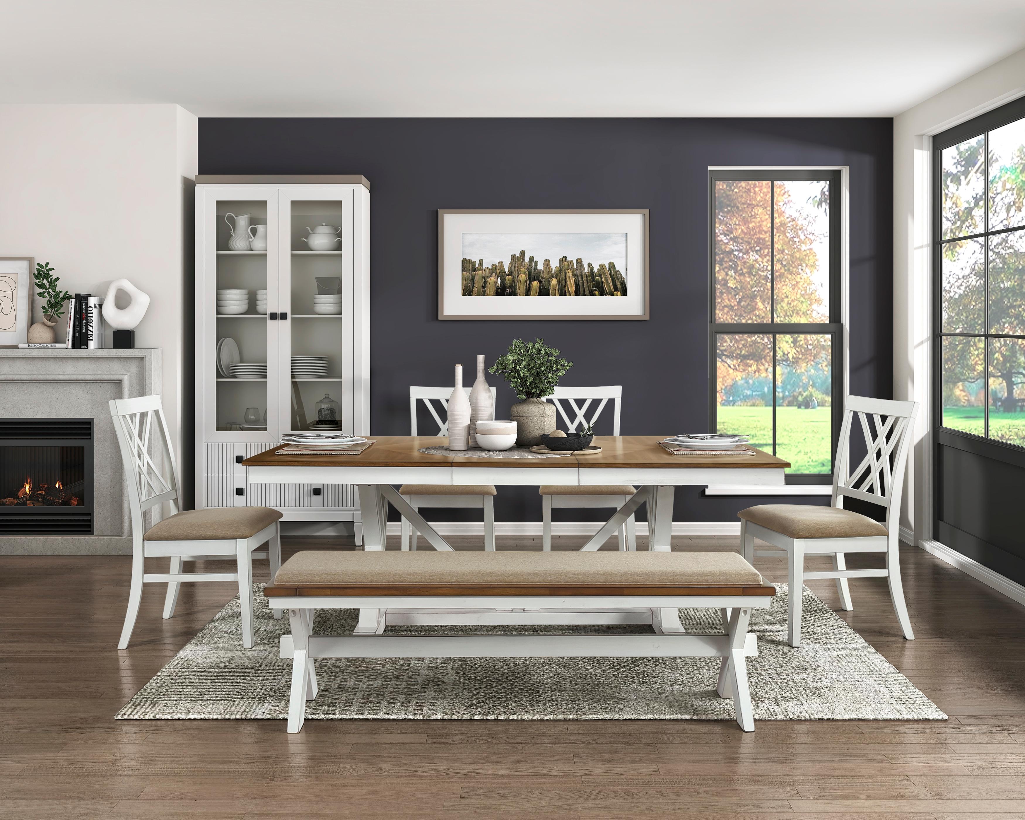 

    
Traditional White and Oak Wood Dining Room Set 6PCS Homelegance Brunson 5865-77-T-6PCS
