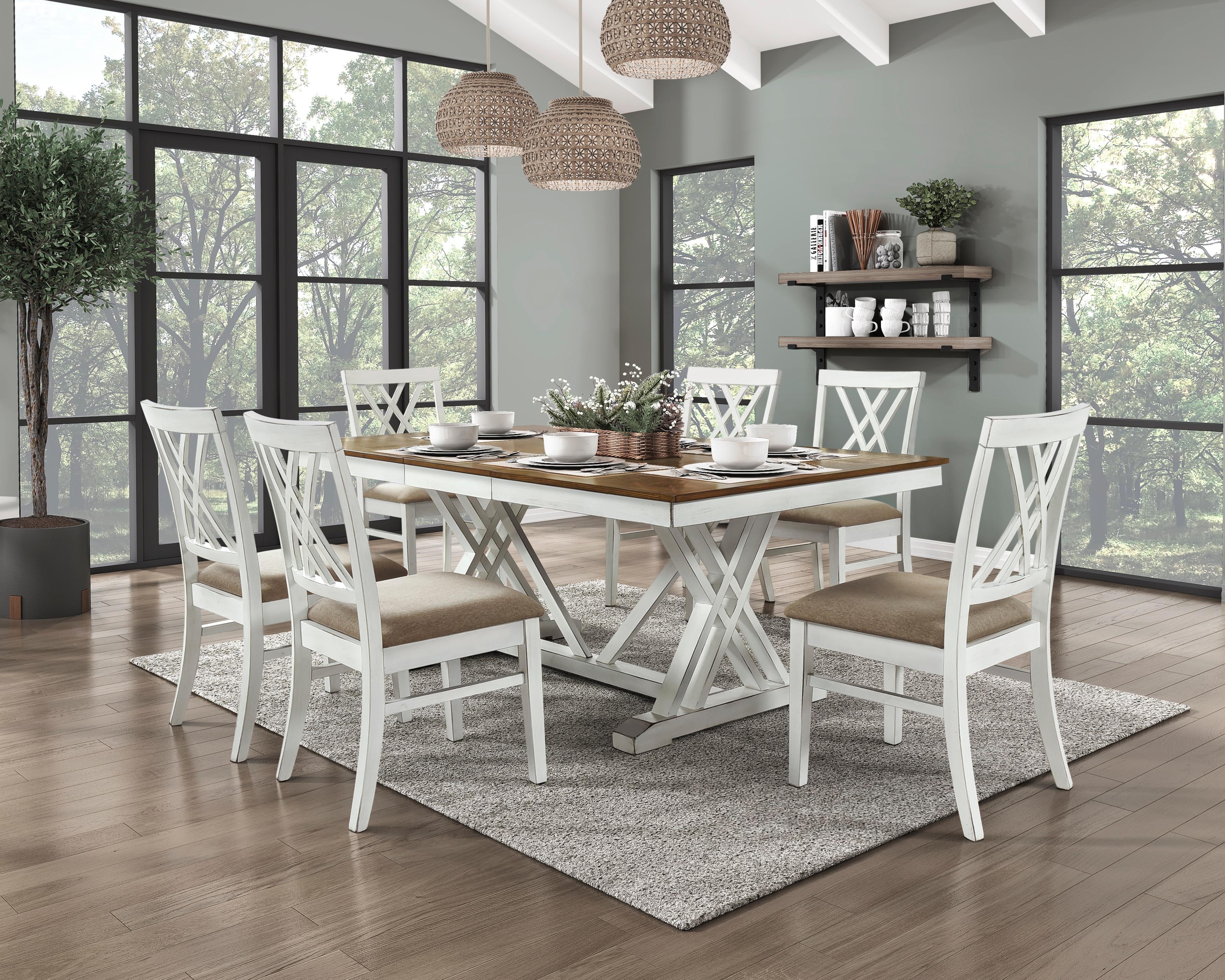 

    
 Order  Traditional White and Oak Wood Dining Table Homelegance Brunson 5865-77-T
