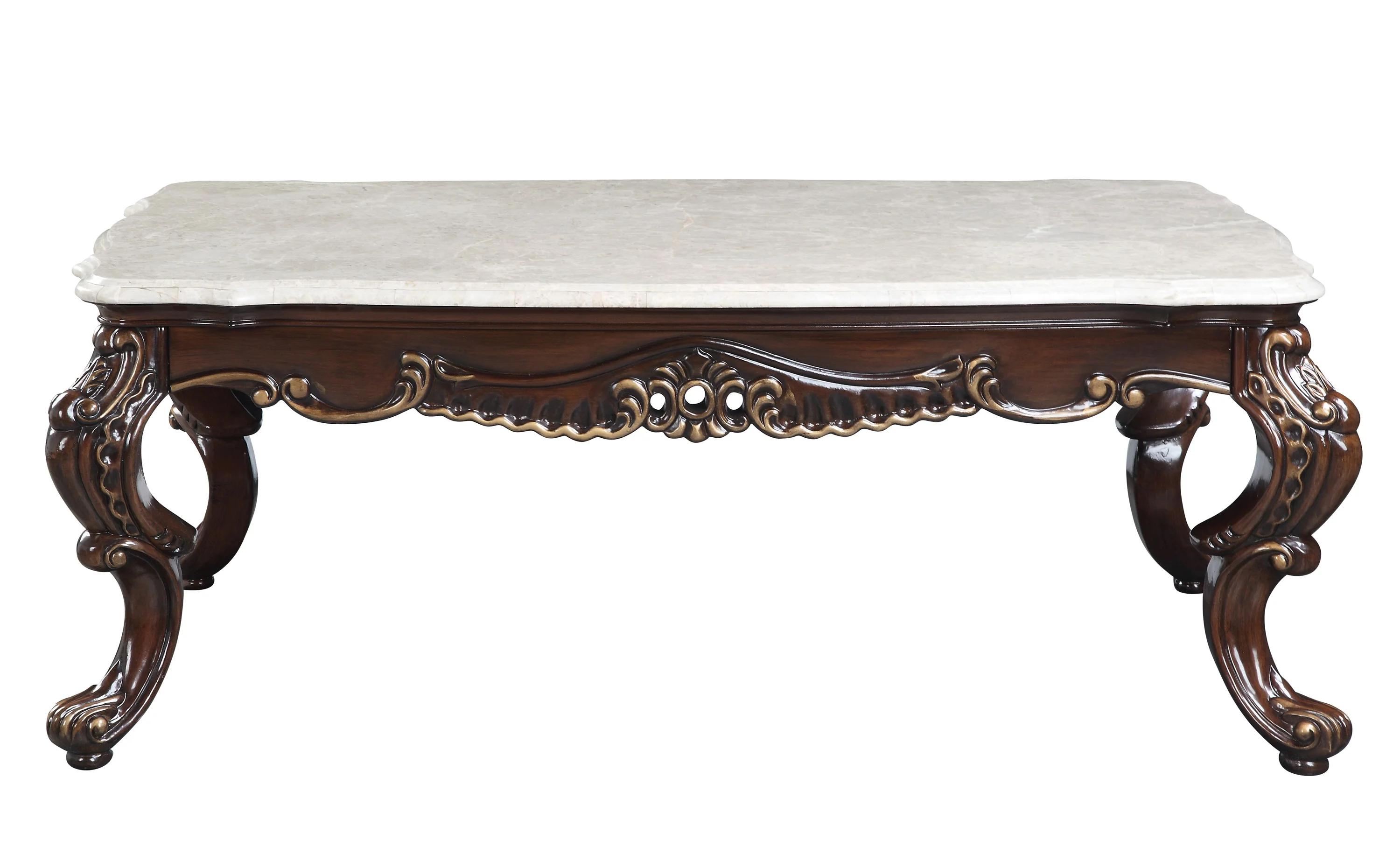 

    
Traditional White Marble & Antique Oak Coffee Table by Acme Benbek LV00812
