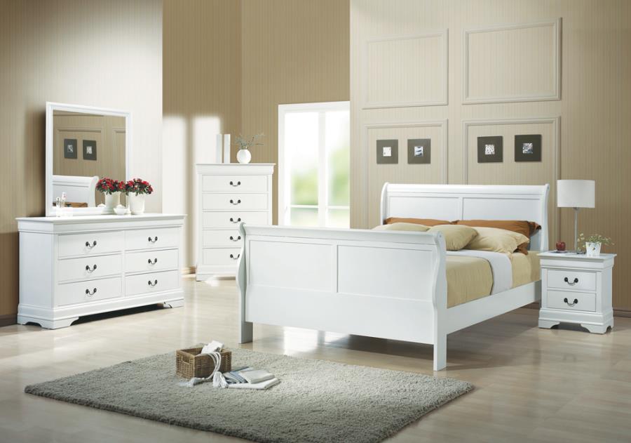 

    
Traditional White Solid Hardwood Full Bed Coaster 204691F Louis Philippe
