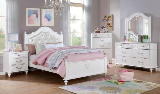 

    
Traditional White Solid Wood Full Kids Bed Set 5PCS Furniture of America Belva CM7174-F-5PCS
