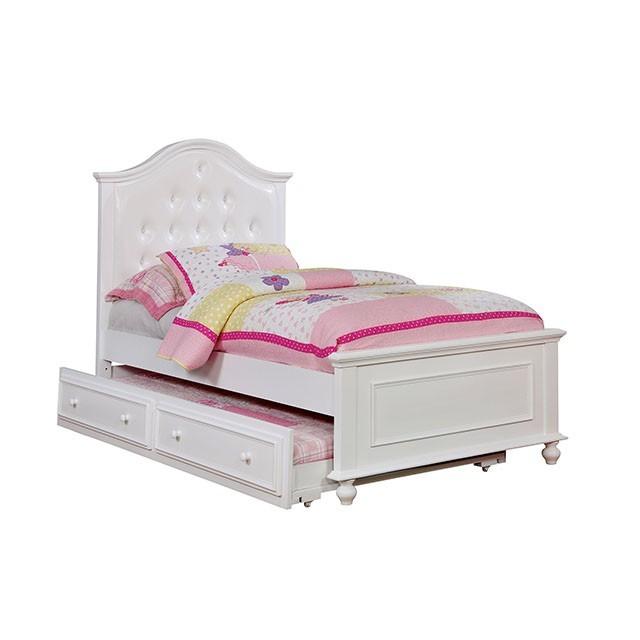 

    
Traditional White Solid Wood Twin Size Bed w/ Trundle Furniture of America Olivia CM7155WH-T-2PCS
