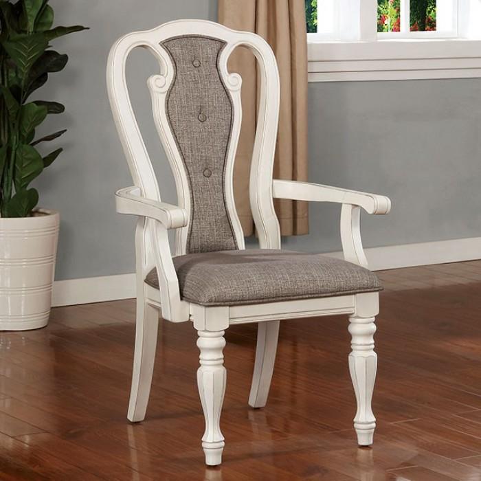 Traditional Dining Chair Set CM3795AC-2PK Leslie CM3795AC-2PK in White, Brown Fabric