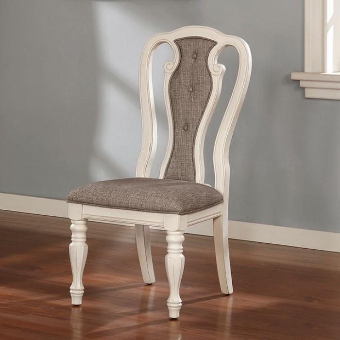 Traditional Dining Chair Set CM3795SC-2PK Leslie CM3795SC-2PK in White, Brown Fabric