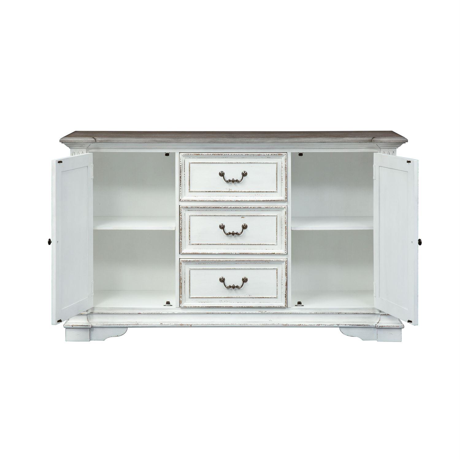 

    
520-CB6640 Antique White Finish Wood Buffet Abbey Park (520-DR) Liberty Furniture
