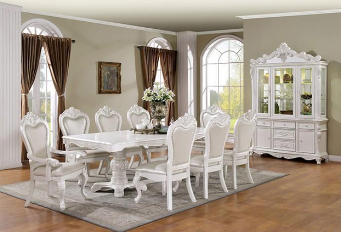 

    
 Photo  Traditional White Wood Dining Room Set 10PCS Furniture of America Manzanita FM3261WH-T-10PCS
