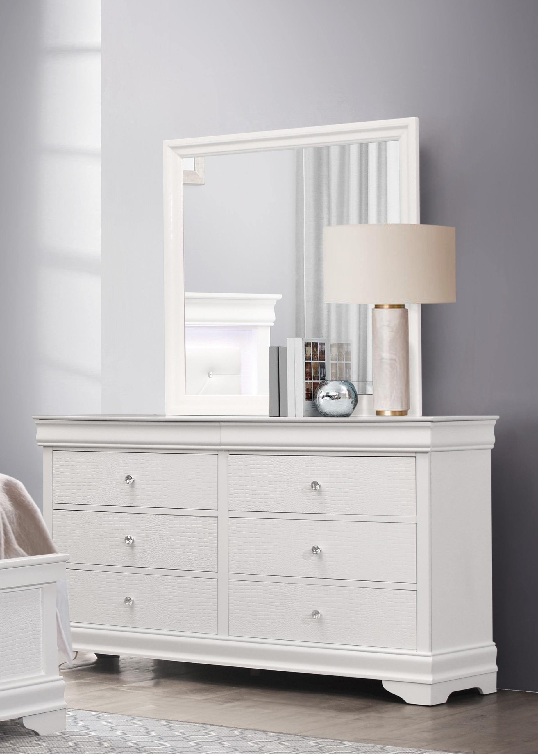 

    
Traditional White Wood Dresser w/Mirror Homelegance 1556W-5*6 Lana
