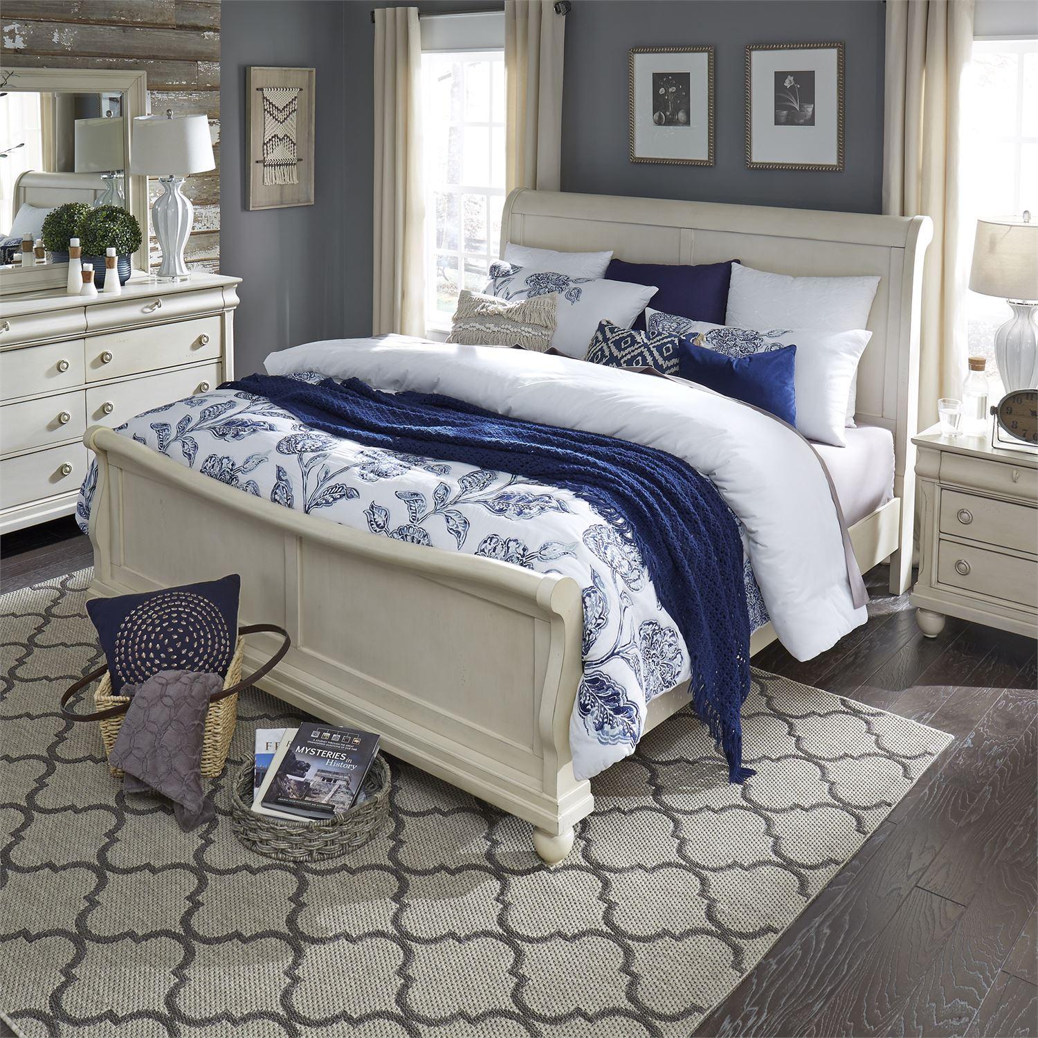 Traditional Sleigh Bedroom Set Rustic Traditions II  (689-BR) Sleigh Bedroom Set 689-BR-QSLDMN in White 