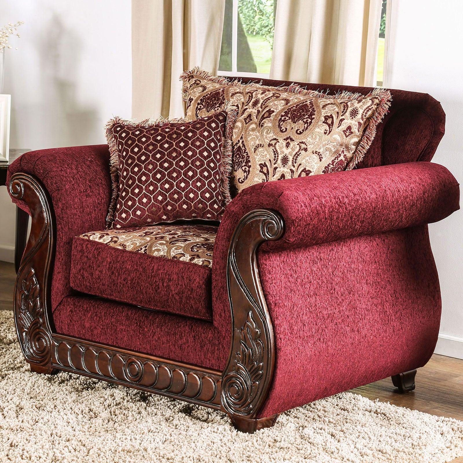 

    
Traditional Wine & Gold Fabric Arm Chair Furniture of America SM6110-CH Tabitha
