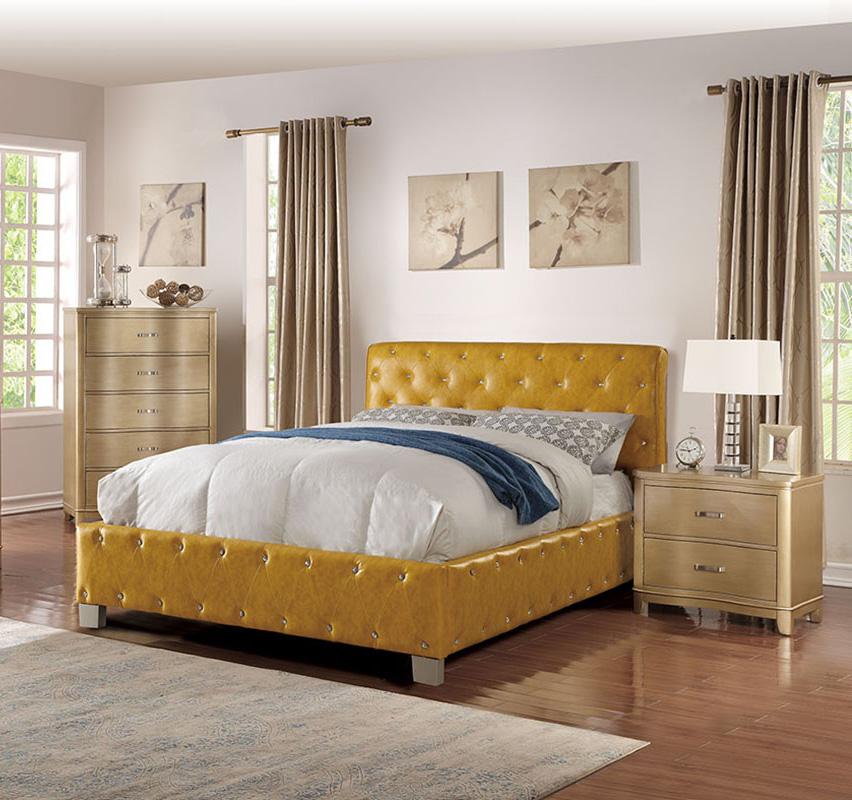 Traditional Platform Bed F9390 F9390CK in Yellow, Faux Leather