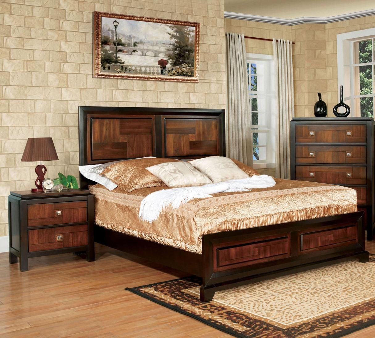 

    
Transitional Acacia & Walnut Solid Wood Queen Bedroom Set 3pcs Furniture of America CM7152-Q Patra
